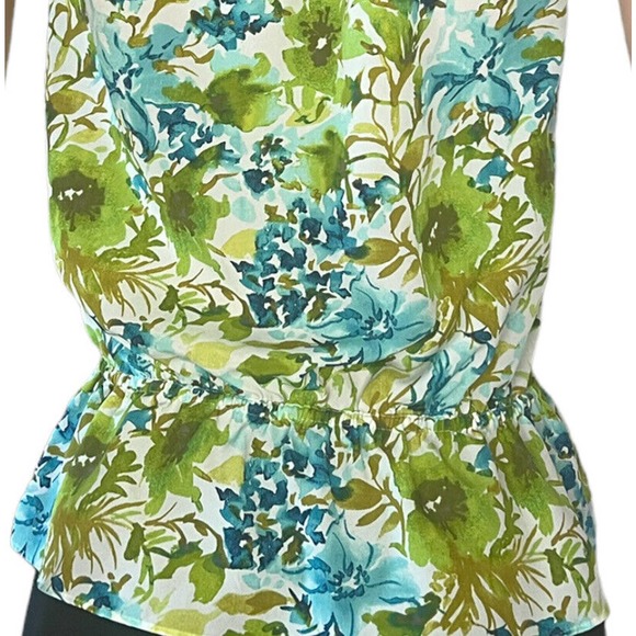 Ann Taylor Loft Shirt Womens XS Green Floral Elastic Scoop Neck Tie Sleeveless - Picture 5 of 9